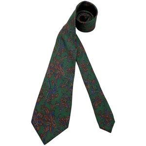 TRUSSARDI VINTAGE Green Paisley Silk LUXURY Tie ITALY